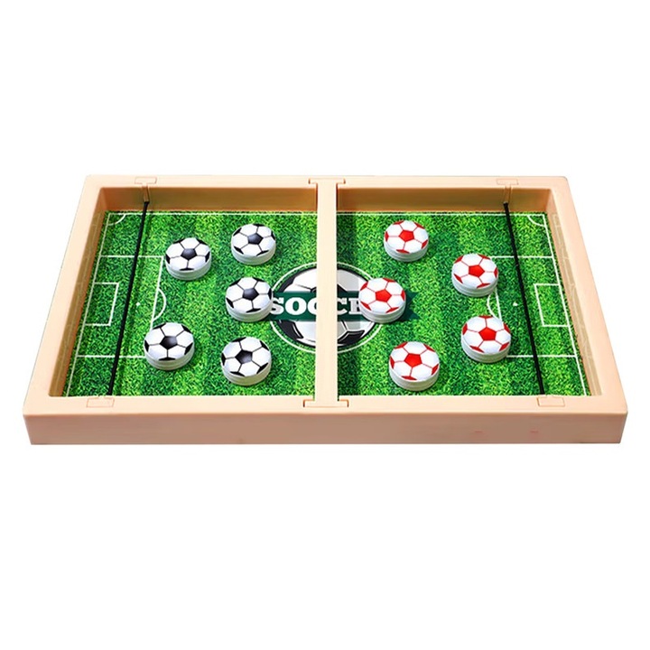 Set joc interactiv Sling Puck, GITVIENAR, 5 piese negre, 5 piese albe, tema fotbal, 2 jucatori