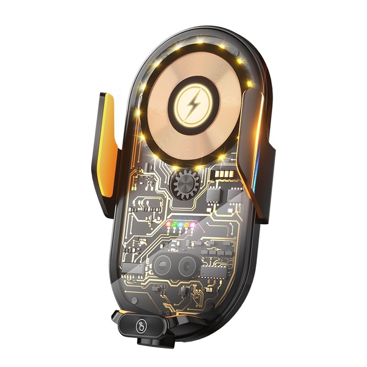 Suport telefon auto, incarcare wireless 66W, montare pe grilaj de ventilatie, negru, 120x62x10mm