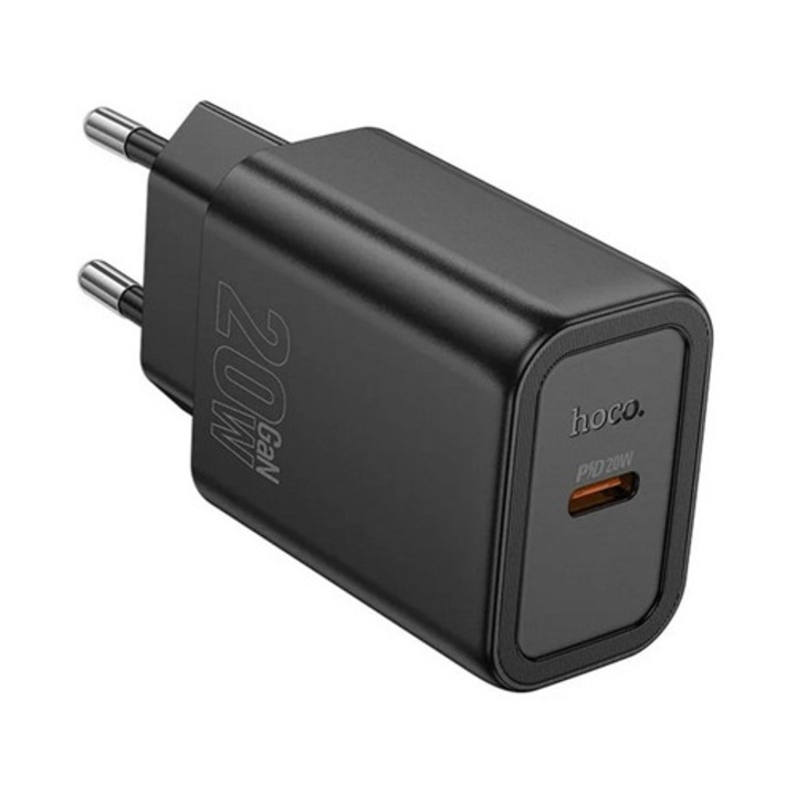Hoco n60 hálózati töltő type-c aljzat, 20w, pd gyorstöltő 3.0, fekete