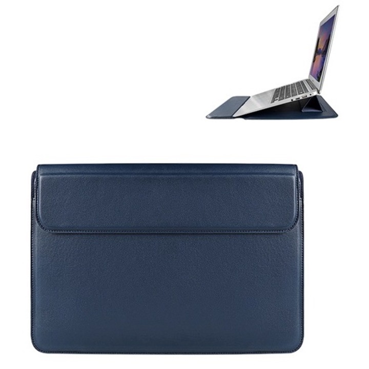 Devia tok fekvő, bőr hatású laptop/notebook/tablet, univerzális, asztali tartó, ultravékony, 13.3" méret, sötétkék