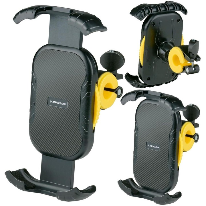 Kerékpáros telefontartó, forgatható, Dunlop, fekete, méretek 10x13x13,5-19 cm