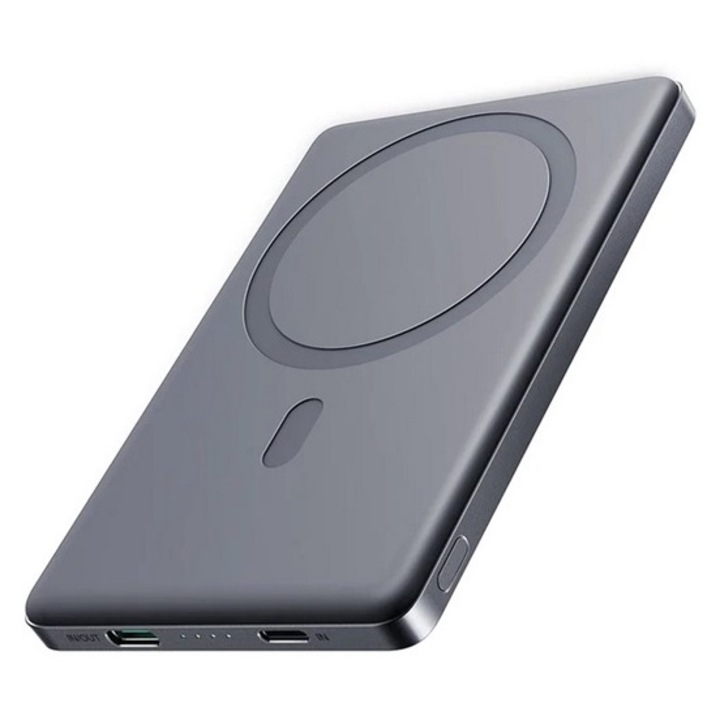 Joyroom vésztöltő type-c aljzat, 5000mah, 20w, pd gyorstöltő, wireless, magsafe, led jelzés, sötétszürke