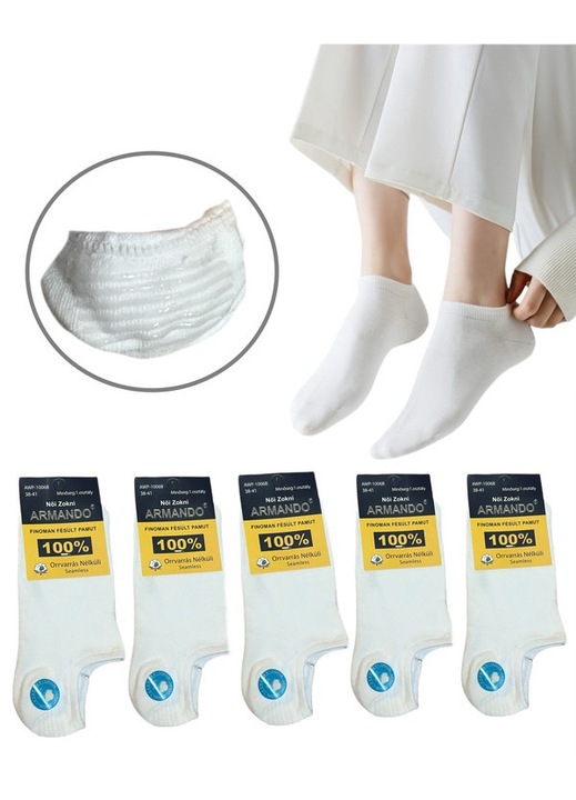 Sosete dama Armando, set 5 perechi, AWP-1006B, Bumbac,, Alb, 38-41