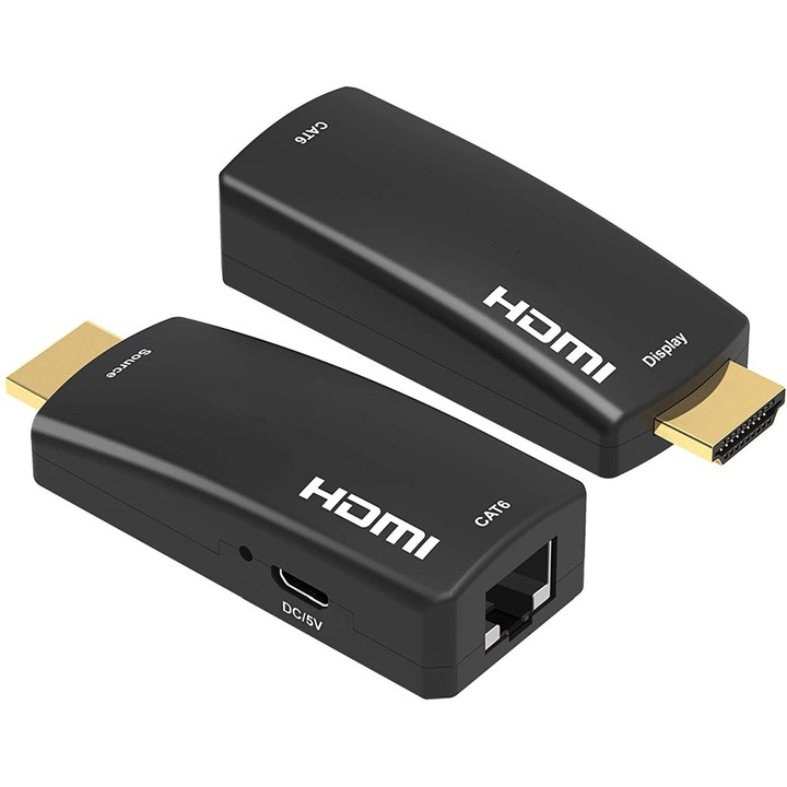 Kit Extender HDMI, pana la 50m, prin cablu Cat5e/7, HDCP 1.3, FULL HD 480i @ 60Hz, PremiumCord, khext50-10