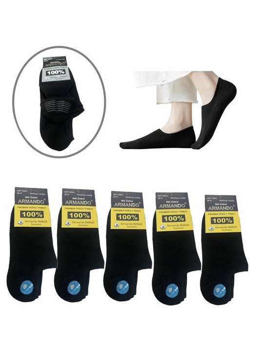 Sosete dama Armando 100% Bumbac，Set 5 perechi, Sosete pentru barca, AWP-1006A,38-41EU
