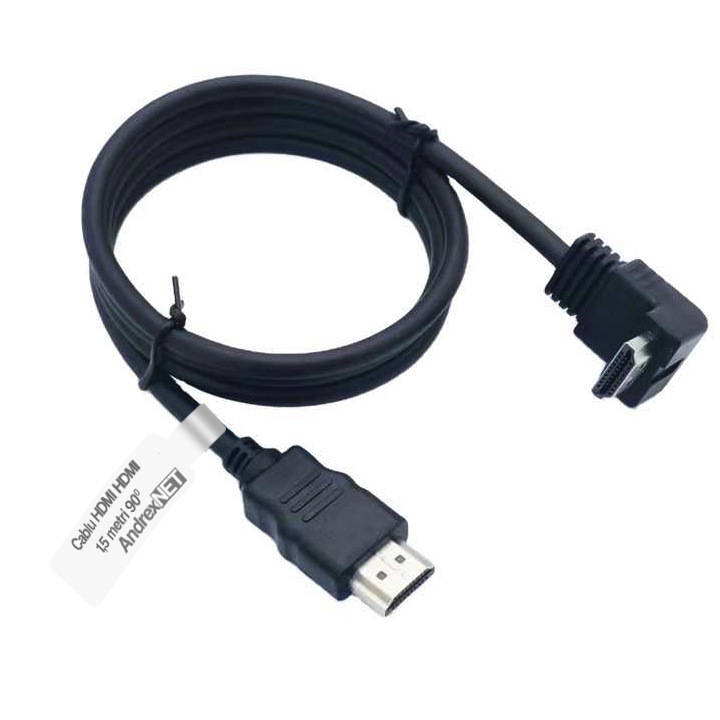 Cablu HDMI Tata - HDMI Tata unghi 90°, 1,5 metri, contacte aurite, negru