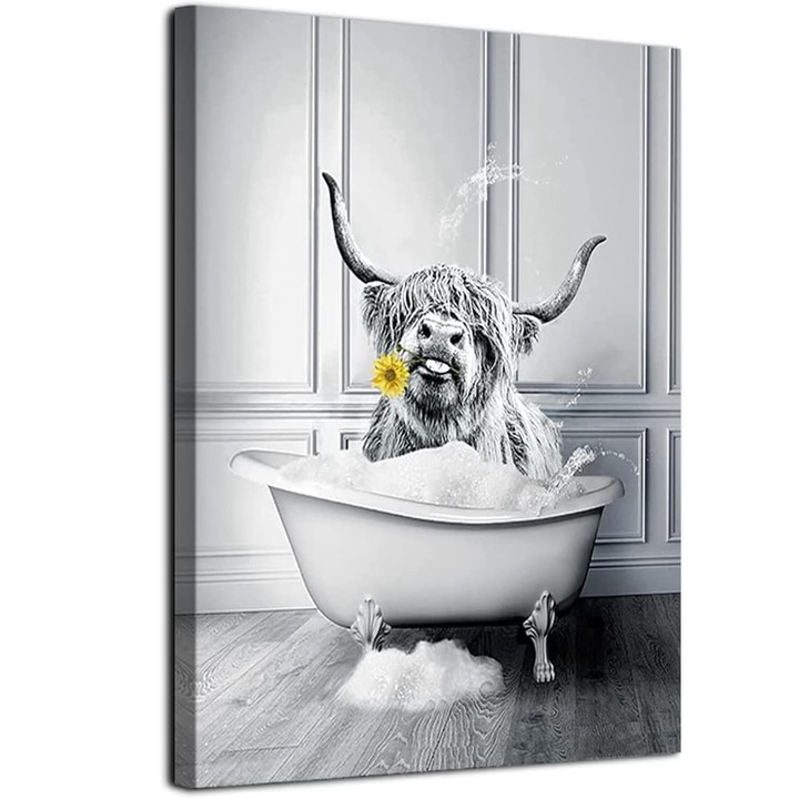 MKHFUW платнен постер, черно и бяло, с шотландска крава, 50x70 см, без рамка