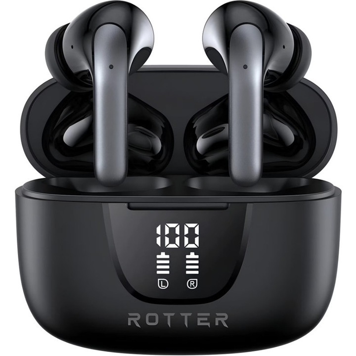 Vezeték nélküli fejhallgató, fekete, zajszűrő technológiával, kompakt kialakítás