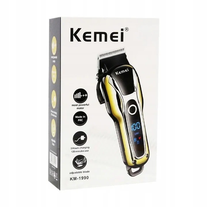Машинка за подстригване Kemei KM-1990, без кабел, 2000 mAh батерия, LCD дисплей, нож от неръждаема стомана