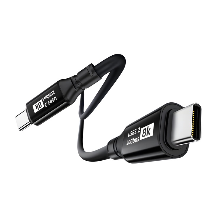 Cablu USB-C 3.2 20Gbps Thunderbolt 3, PD 100W, 8K@60Hz, Type-C to Type-C – Q-Elite®, Compatibil iPhone 15 Pro Max, MacBook, Negru, 1 m