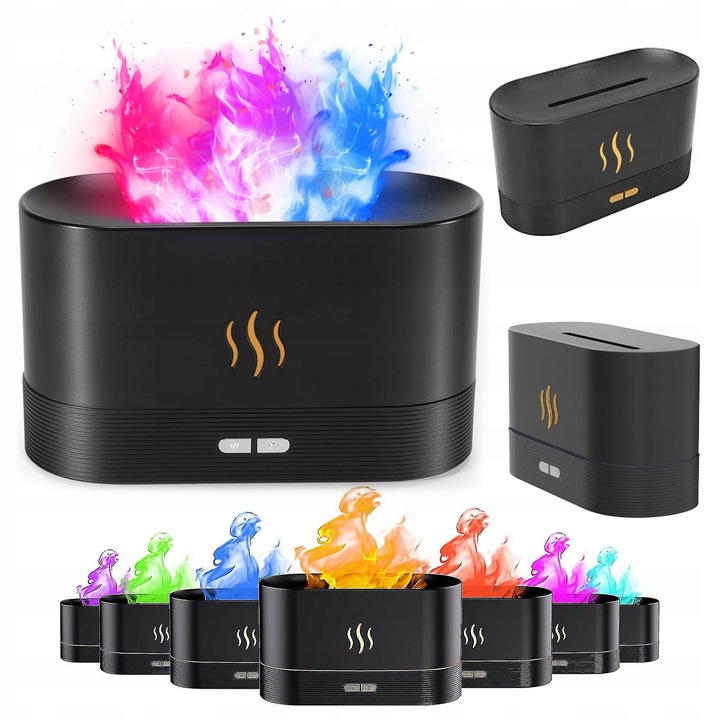 Овлажнител за въздух, дизайн малка камина, 5W, 0.2l, черен, с USB C кабел