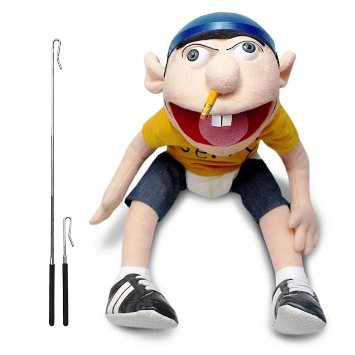 Papusa de mana Jeffy, NELBONS, 23 inchi, material catifea, jucarie de plus pentru copii