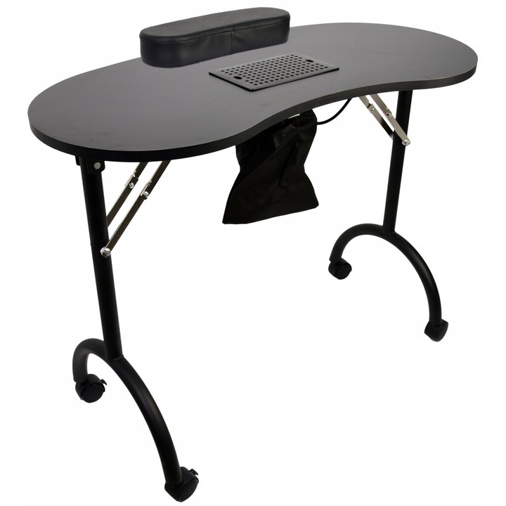 Козметична маса за маникюр с абсорбираща подложка, Luka, 92x39x71см, черна