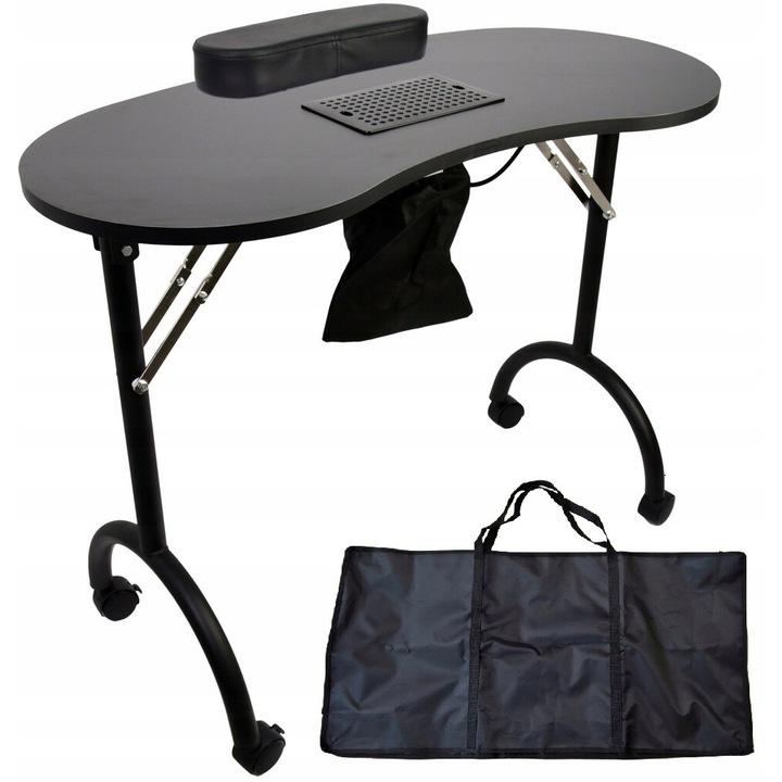 Козметична маса за маникюр с абсорбираща подложка, Luka, 92x39x71см, черна