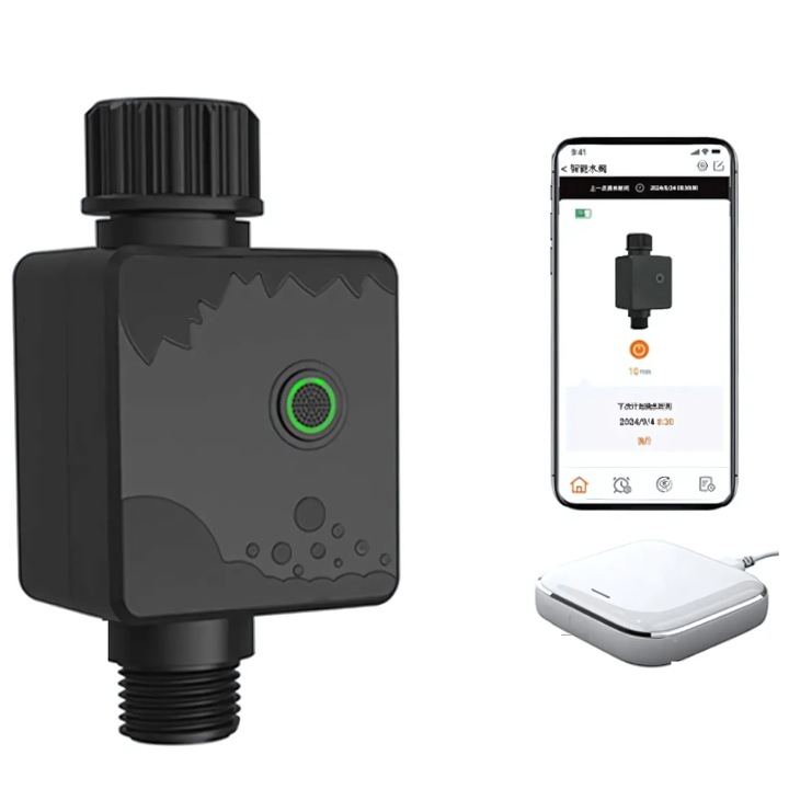 Иновативен контролер за напояване Bukino®, Bluetooth дизайн, телефонна връзка, практичен, функционален, IP55, съвместим с Amazon Alexa/Google Assistant, единичен изход, черен