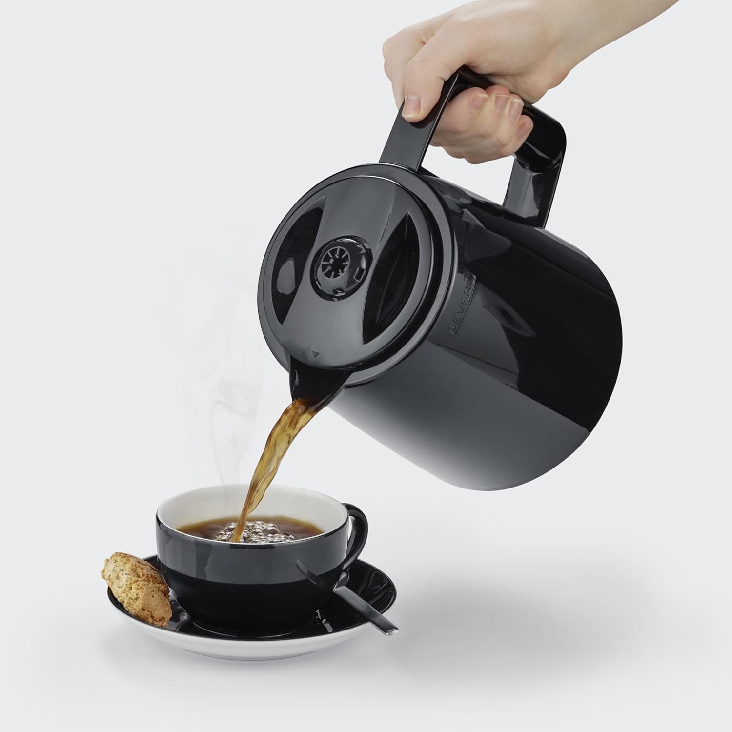 SEVERIN KA 9315 Cafetiera Duo cu filtru si cana termica, cafetiera pentru pana la 16 cesti, aparat atractiv cu 2 cani izolate, negru [Clasa energetica B]