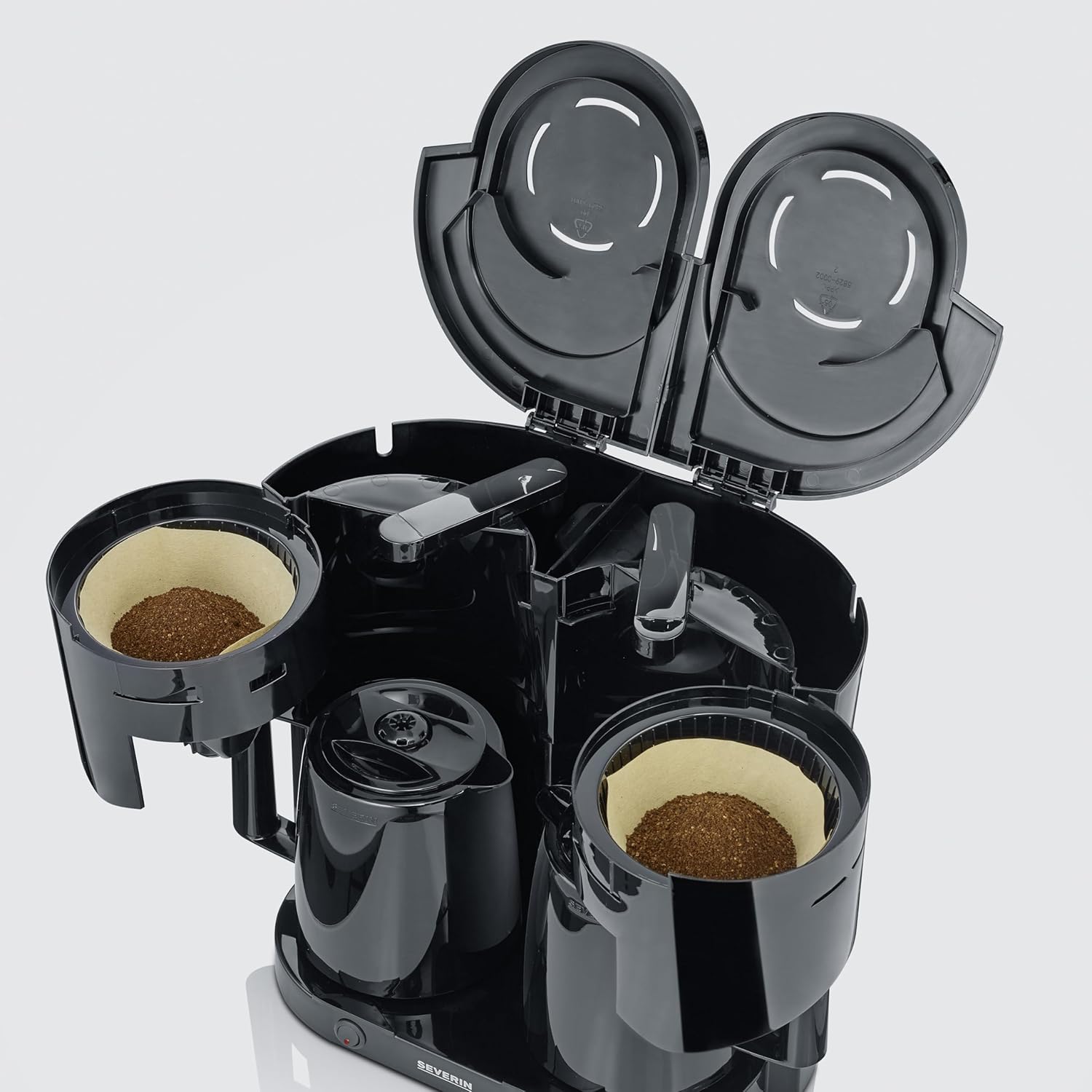 SEVERIN KA 9315 Cafetiera Duo cu filtru si cana termica, cafetiera pentru pana la 16 cesti, aparat atractiv cu 2 cani izolate, negru [Clasa energetica B]