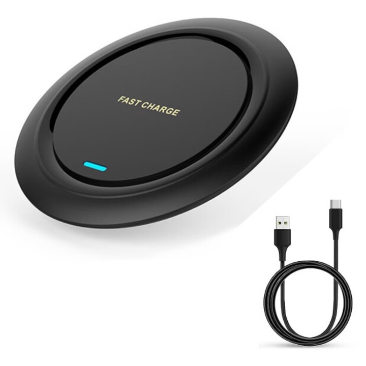 Vezeték nélküli töltő, 15 W, csúszásgátló kialakítás, hordozható, micro USB kábellel