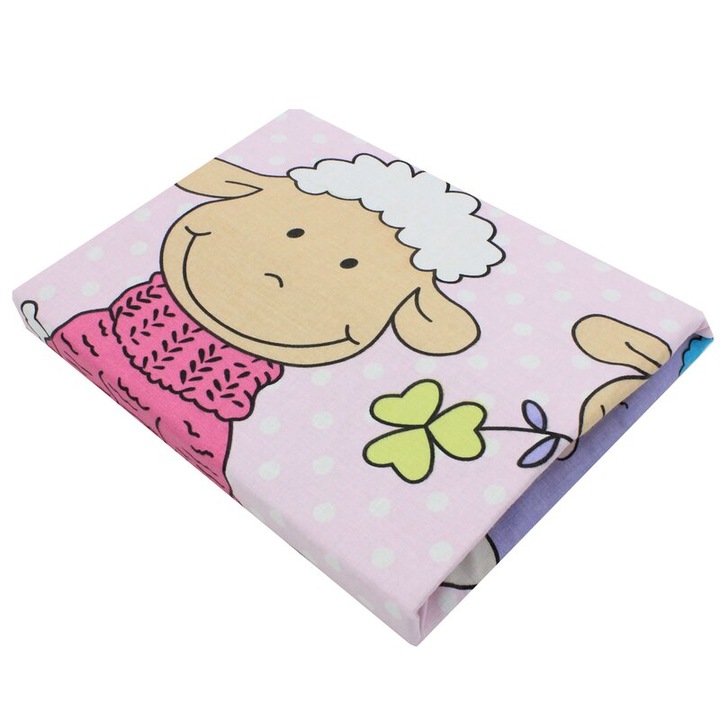 Cearceaf patut, bumbac, Little Sheep, mov, 140x70 cm
