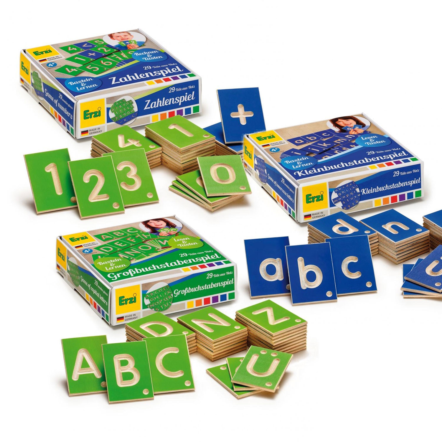 Set educational volumetric - cifre si litere, lemn, colectie 3 seturi, Erzi Germania