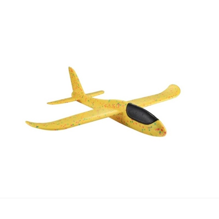 Avion planor din polistiren in punga, lungime 47 cm, Galben, Leski