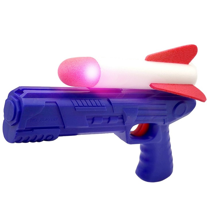 Pistol de jucarie cu lansator de racheta, ELKID, pentru copii, cu racheta moale din polistiren, jucarie distractiva, +3 ani, Multicolor