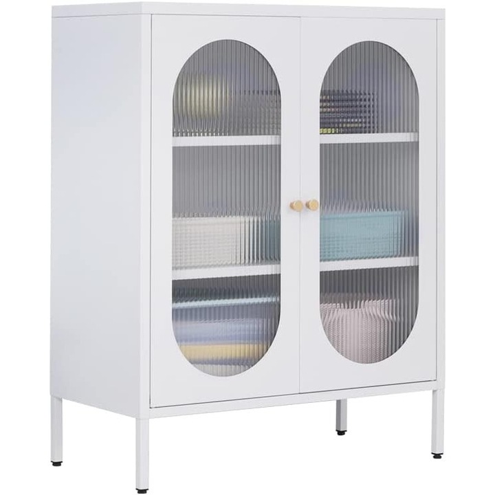 Dulap de metal cu picioare reglabile cu 2 usi si 3 rafturi Cream 90 x 80 x 35 cm