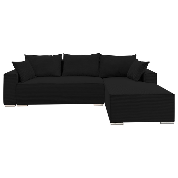 Coltar extensibil Lincoln mini dreapta, cu lada de depozitare, 280*185*102 cm, negru 100N