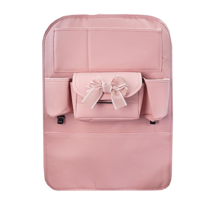 Organizator auto, roz, 42.5x60cm, design anti-kick, pentru pasageri din spate