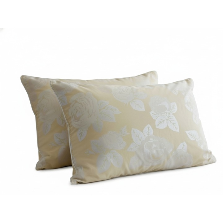 Set 2 perne cu puf si pana de gasca, nivel de fermitate ridicat, 1500 g, 50x70 cm, Galben, Boema Home