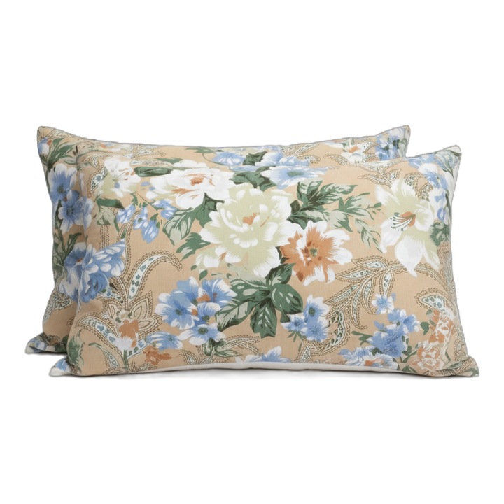 Set 2 perne cu puf si pana de gasca, nivel de fermitate ridicat, 1500 g, 50x70 cm, Flori Albastre, Boema Home