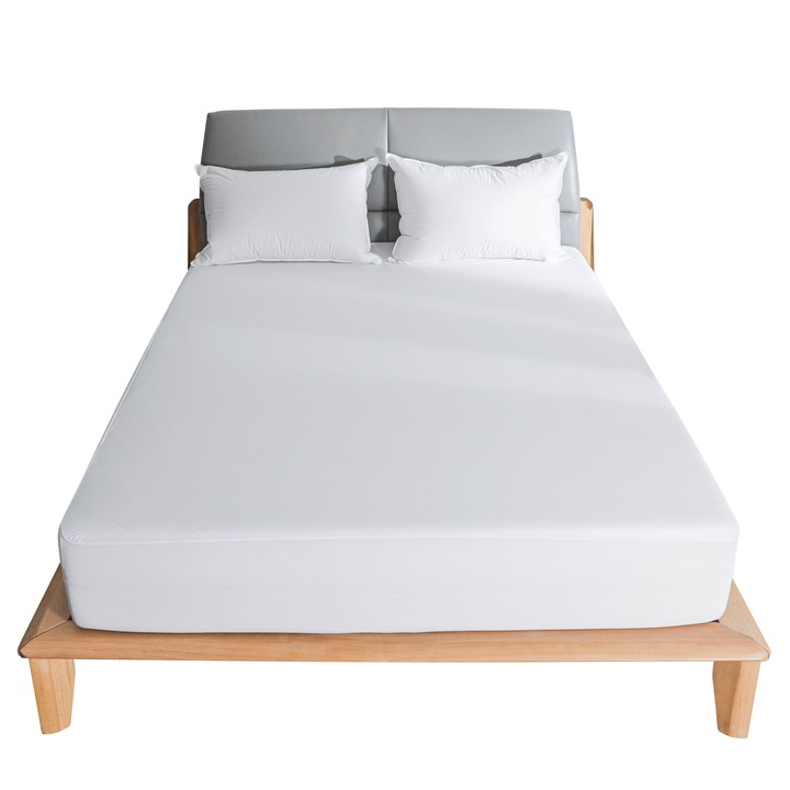 Protectie saltea impermeabila tip Jersey, Dormitio®, 160x200x45 cm, 100% poliester tricotat cu spate TPU si margine rotunjita din poliester, 250 gsm, Alb