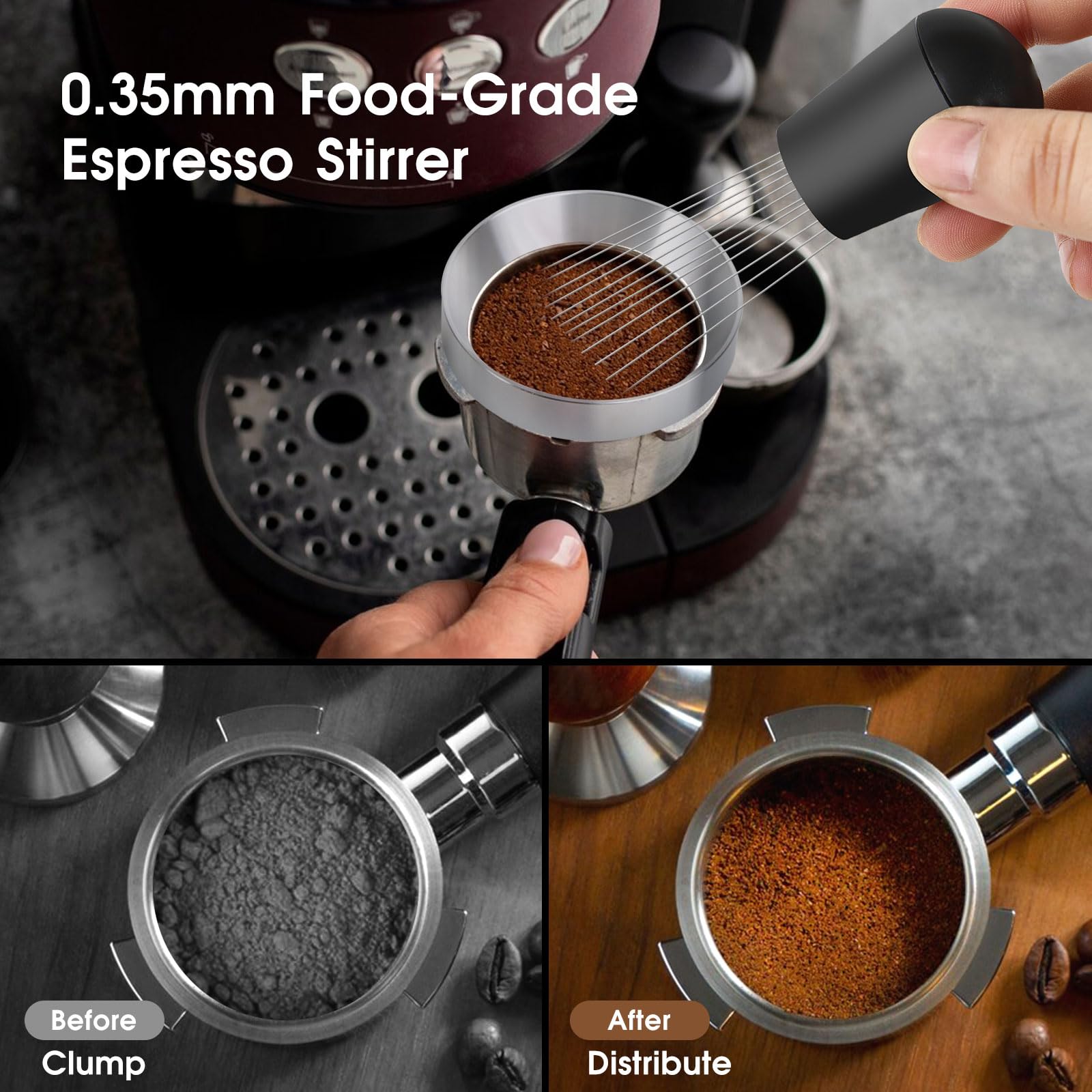 Set 4 accesorii espresso, amper calibrat cu arc, set de instrumente WDT ...