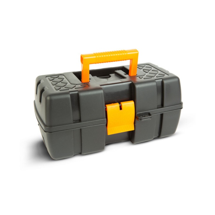 Geanta pentru scule cu tava dubla 31x18x14cm din plastic, portocalie-neagra
