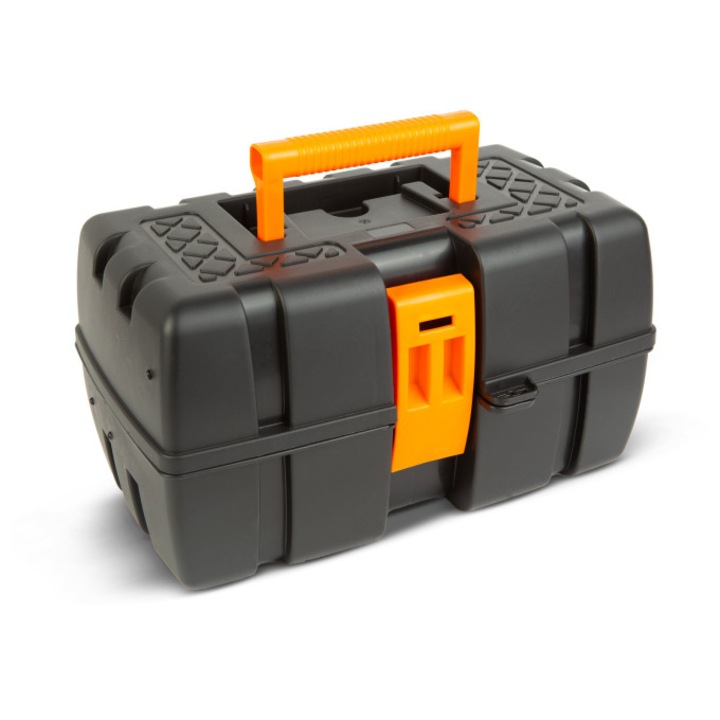 Geanta pentru scule cu tava tripla 37x23x21cm din plastic, portocalie-neagra