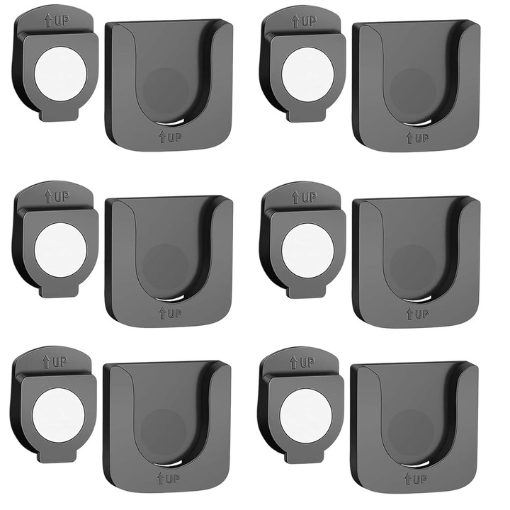 Set de 6 suporturi magnetice pentru telecomanda, SINBINTA, Set 6 suporturi autoadezive pentru telecomanda, Montare pe perete, Design dual-lock, Usor de instalat, Pentru diverse tipuri de telecomenzi, ABS, 4*4*0.8cm, Negru