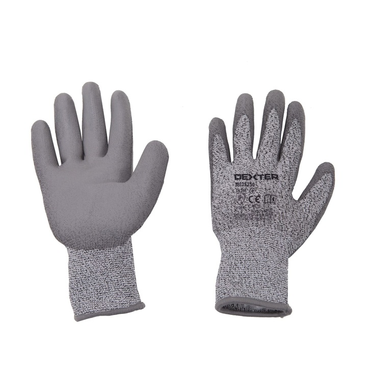 Manusi protectie, anti-taiere, Dexter, poliuretan, marimea 10 (XL), gri