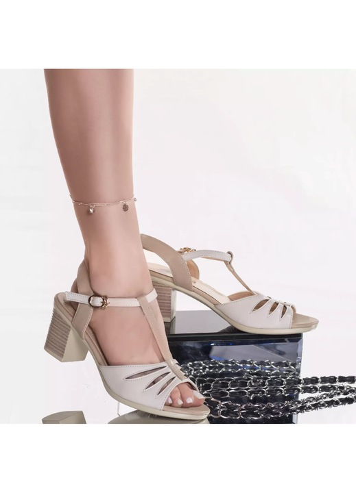 Sandale cu toc polly piele ecologica bej, 36 EU