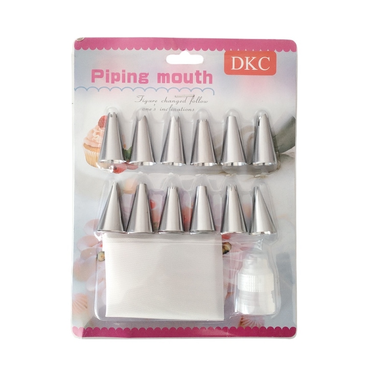 Сладкарски комплект Piping mouth, Накрайници, Адаптор, Пош, 14 части