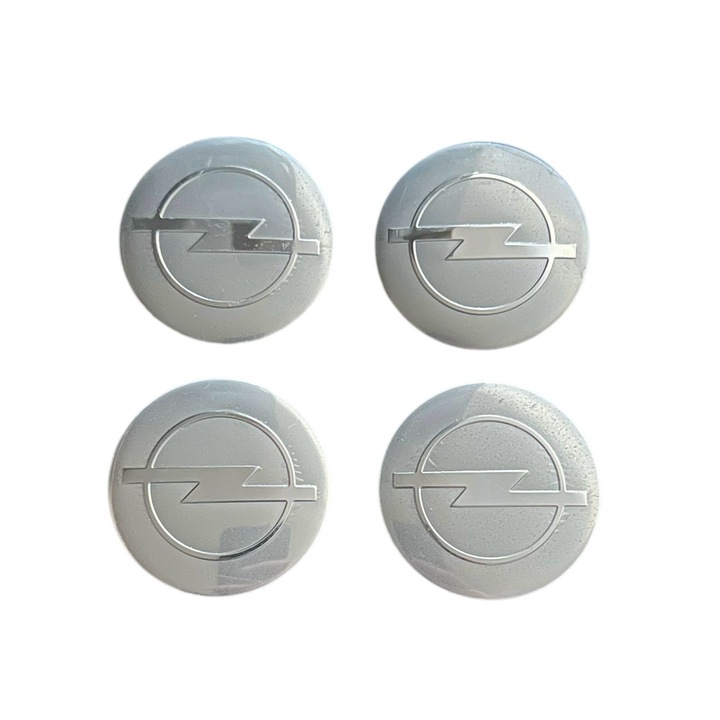 Set 4 capace roti 58mm exterior, 56mm interior Opel argintii compatibil/inlocuitor janta aliaj