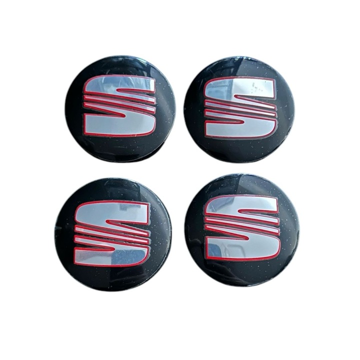 Set 4 capace roti 58mm exterior, 56mm interior Seat negru rosu compatibil/inlocuitor janta aliaj