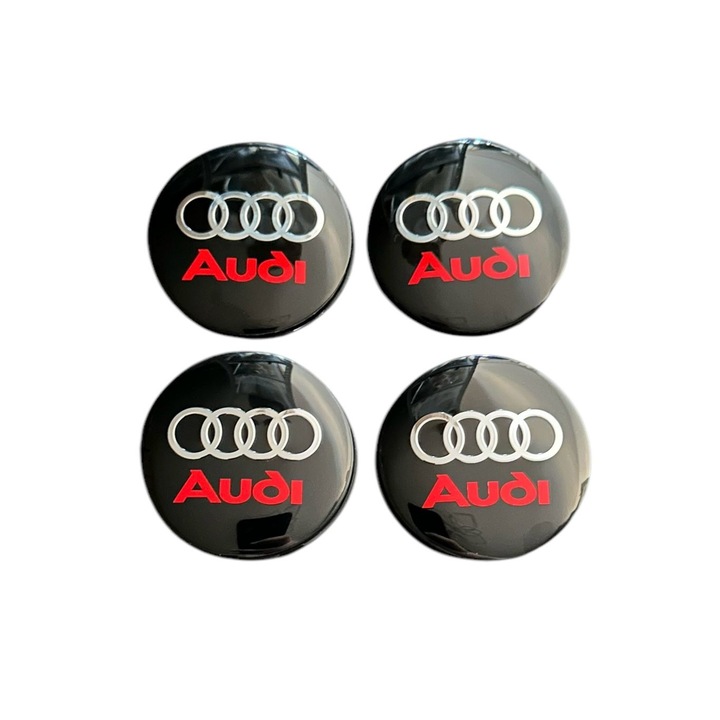 Set 4 capace roti 58mm exterior, 56mm interior Audi negru rosu compatibil/inlocuitor janta aliaj