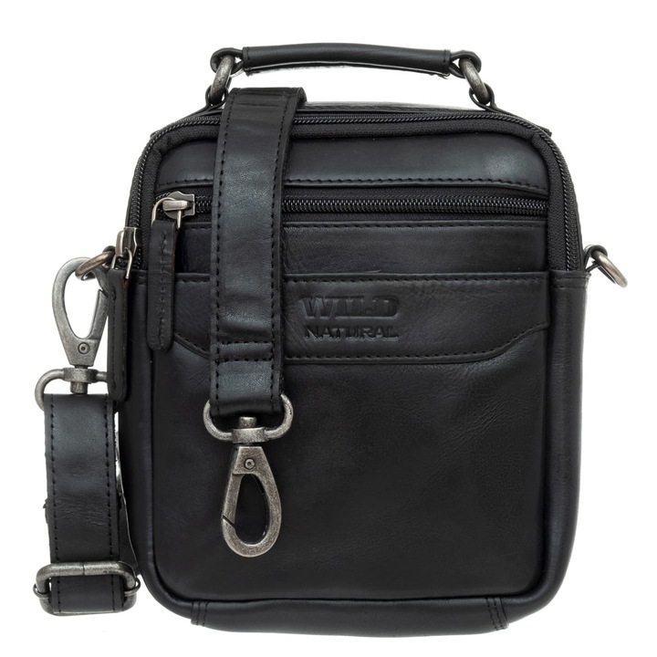 Férfi táska, Wild Natural, természetes bőr, fekete, kis méret