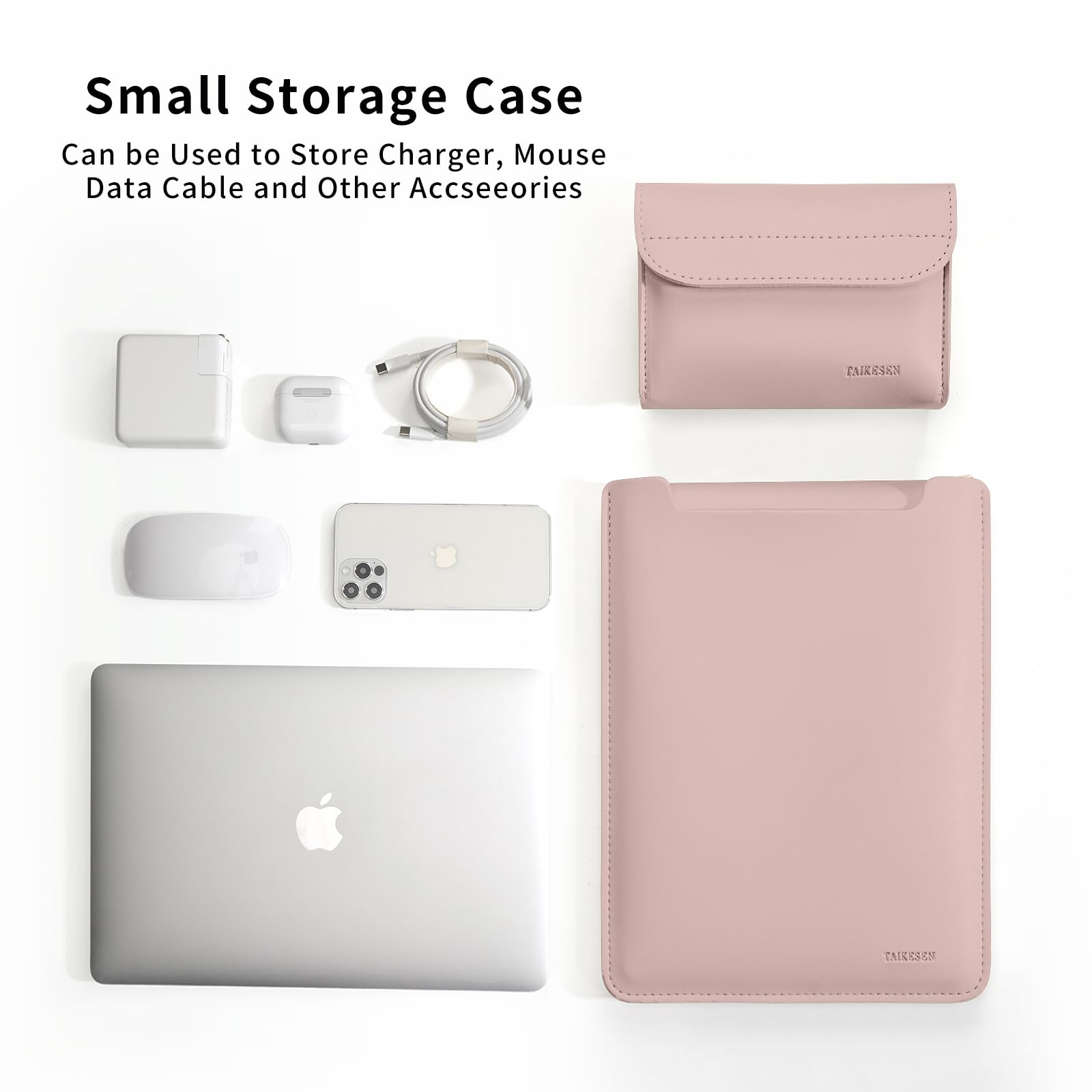 Husa Laptop 12 inch compatibila cu MacBook, Cu punga pentru incarcator, Piele Ecologica, Marime Universala, 325*244 mm, roz