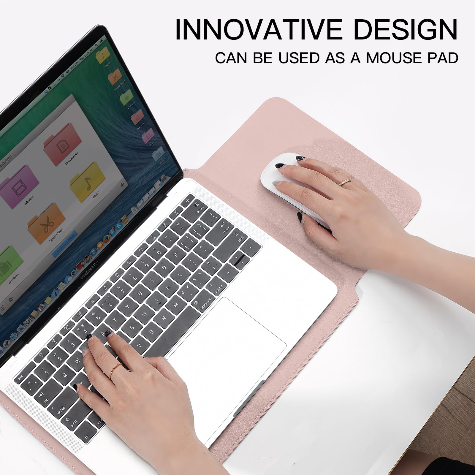 Husa Laptop 12 inch compatibila cu MacBook, Cu punga pentru incarcator, Piele Ecologica, Marime Universala, 325*244 mm, roz