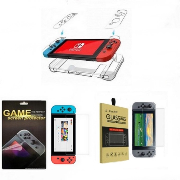 Set Nintendo SkyTechs® carcasa de protectie si 2 folii protectie pentru consola Nintendo Switch 1x Sticla securizata, si 1x folie de protectie filter