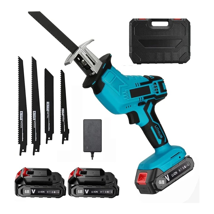 Fierastrau tip Soricel Electric, Fara fir, pentru toaletat Gradina, Cu 2 Acumulatori 36V, 9000mAh, 12000RPM, Blue Power