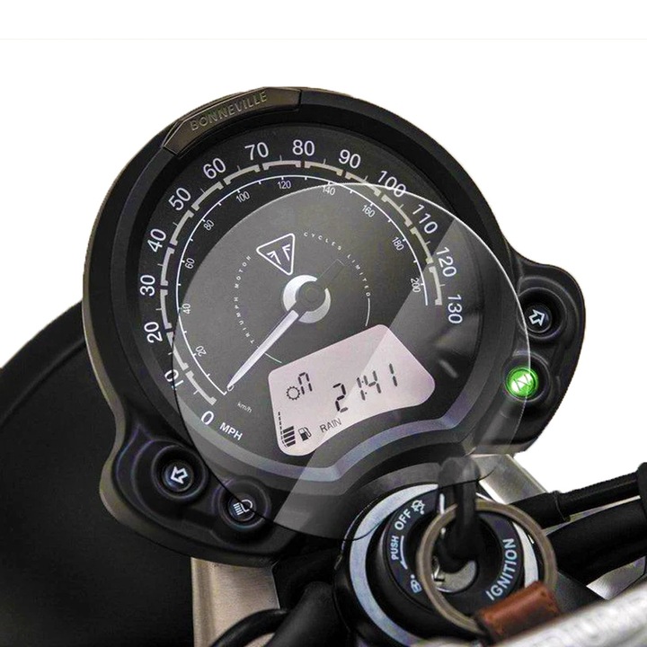 Folie Protectie Ceas Bord din Hidrogel Regenerabil pentru Triumph Street Twin, OPTIM SOLUTION, Flexible Hydro-Crystal, Dashboard Motocicleta, Silicon Regenerativ, Invisible Protection, Anti-Zgarieturi Inestetice, Instalare Usoara, Transparent
