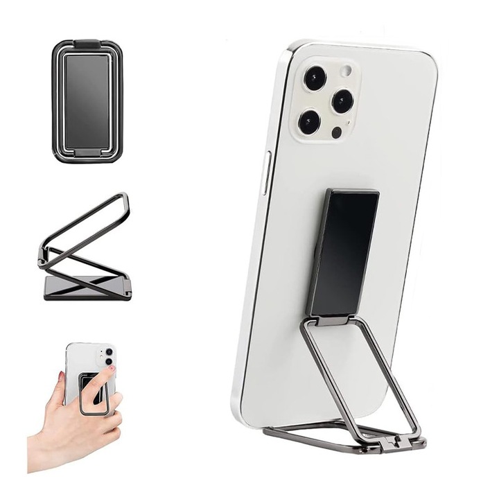 Öntapadós telefontartó, 360°-ban forgatható, kör alakú, összecsukható kialakítás, 4–12,9 hüvelykes készülékekkel kompatibilis, fekete-3