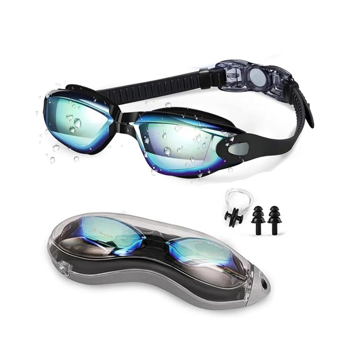 Ochelari de inot DOUUCO, anti-aburire, protectie UV 400%, design ergonomic, culoare multicolor, pentru adulti 16+ ani